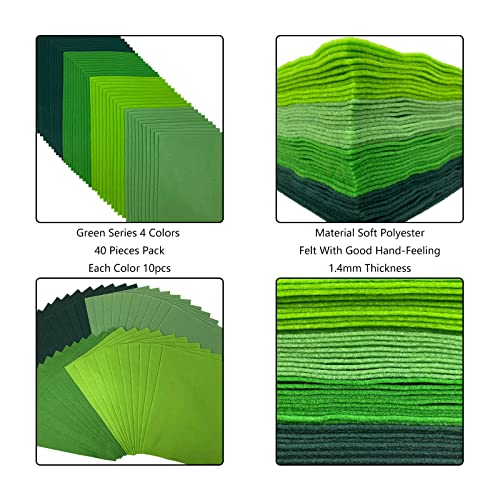 Jtnohx Soft Felt Sheets Felt Fabric for Crafts 4 Colors 40Pcs Green Series - color: Green Series
