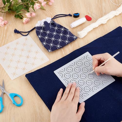ORIGACH 3 Set Sashiko Drawstring Bag Kit with Instruction for Beginners
