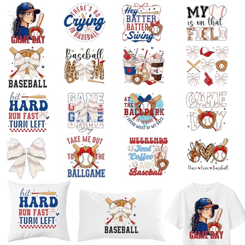 16 Sheets Baseball Iron on Transfers for T-Shirts - style: Baseball