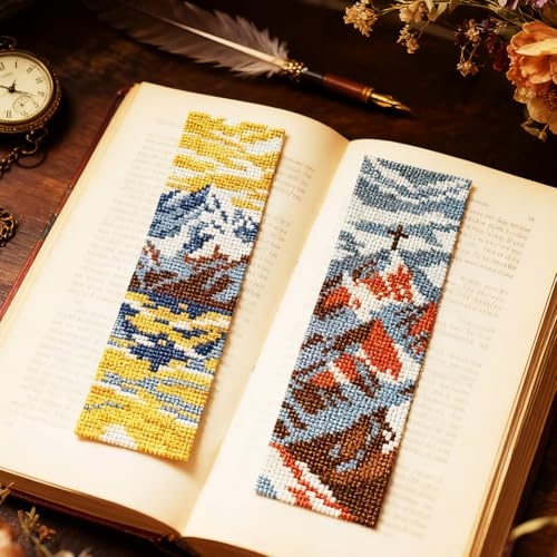 ACRNIGHEET 6PCS Cross Stitch Bookmark Kit for Beginner Stamped Cross Stitch Kits for Adults Nordic Landscapes DIY Embroidery Bookmark Kits Needlepoint Kit with Instructions Craft Gift 8.5''x3'' 11CT - style: Landscape Patterns 3