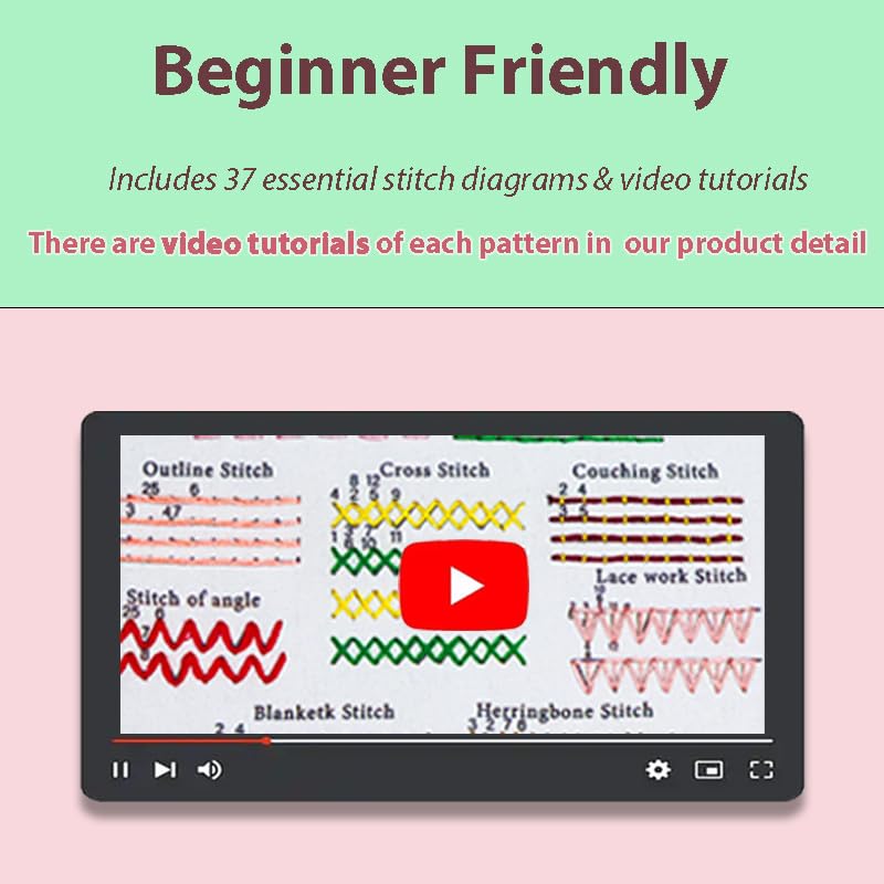 hitwty Embroidery kit for Beginners Adults, Hand Needle Point Practice Kit, Easy 37 Stitches Decorative Patterns with Flowers and Leaves, Weave and Cross Stitch Sampler, Simple DIY Craft for Women