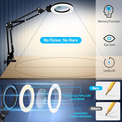 KIRKAS 12X Magnifying Glass with Light and Stand, Overhead Knob 2 in 1 - size: 12X 9.06 INCH Base & Clamp