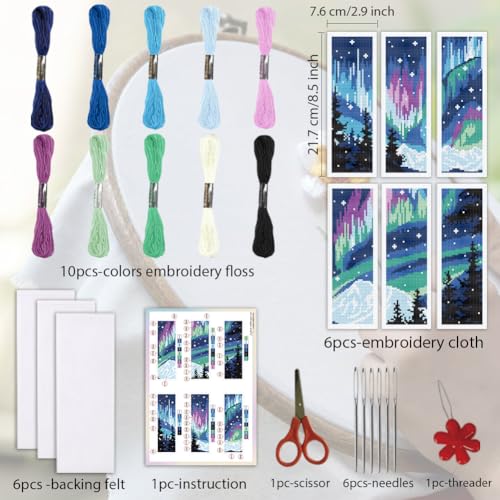 ORIGACH 6 Set Aurora Scenery Cross Stitch Bookmark Kit for Beginner - style: Aurora Scenery
