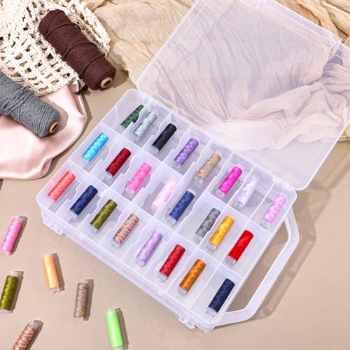 2 Pcs 46 Grids Sewing Organizer Double Sided Thread Box Storage Portable Clear Plastic Thread Holder for Embroidery Sewing Crafts Beads Embroidery Floss