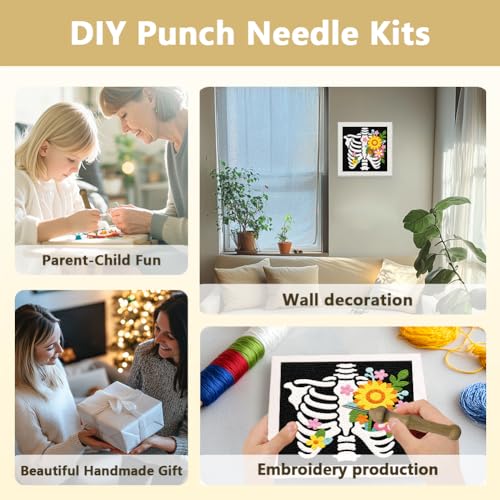 DOODLREAM Skeleton Ribcage Punch Needle Kit for Beginner 9.4" x 9.4" - color: Skeleton Ribcage