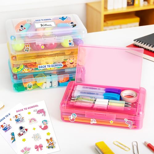 Double Layer Plastic Clear Hard Pencil Cases Box with Personalized sticker - color: Clear-Stickers