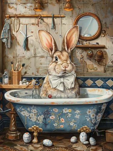 Reofrey DIY Diamond Art Kits for Adults Rabbit, Animal Full Drill Round Rhinestone Diamond Painting Kits, Cross Stitch Embroidery Canvas for Crafts Home Wall Decor 30x40cm