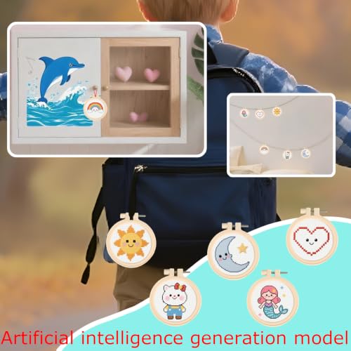 57lilina Cross Stitch Kits for Kids, 6 Set Easy Beginner Embroidery Pattern - color: Heart+ Sun+ Mermaid+ Cat+ Rainbow+ Moon