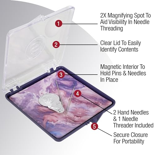 SINGER Magnetic Needle & Pin Compact with Hand Needles: Needle Holder with Sewing Magnifier – Sewing Needle Case for Secure Needle Storage