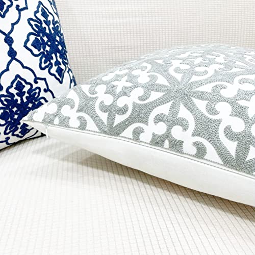 SLOW COW Embroidered Throw Pillow Cover 18 x 18 Inch Grey - color: Grey Farmhouse Flower, size: 18" x 18" (Pack of 1)