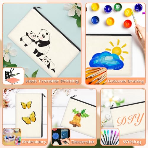 ZeeDix Small Canvas Zipper Pouch for Makeup Pencil Travel Storage 8.3x5 In - color: Beige, style: 36 Pcs
