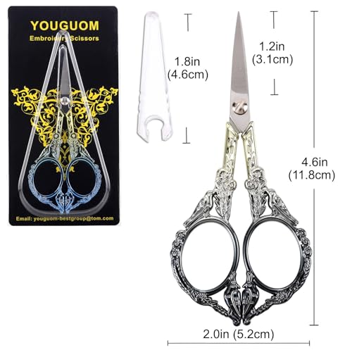YOUGUOM Sewing Embroidery Scissors, Small Thread Shears with Cover - color: Golden Black