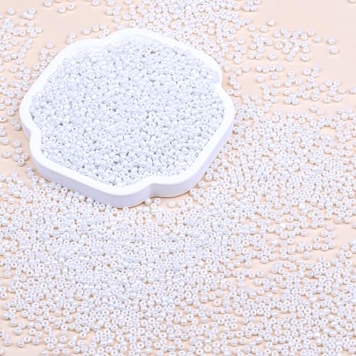 Legefo 4mm Glass Seed Beads Bulk, Cream White 6/0 Small Mini Pony Seed Beads, Tiny Round Craft Bead for Bracelet Necklace Wrist Jewelry Making Beading Weaving DIY Crafts Supplies, 1000pcs - color: Cream White