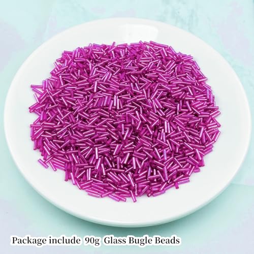90g Glass Bugle Beads 7x2mm Embroidery Tube Glass Spacer Bulk Small Craft Long Beads for Necklaces Bracelets Earrings DIY Jewelry Making(Rose Red) - color: Rose Red