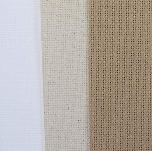 KCS 3 pc of 12" x 18"(30cmx45cm) 18CT Counted Cotton Aida Cloth Cross Stitch Fabric (White+Oatmeal+Khaki) - color: White+oatmeal+khaki