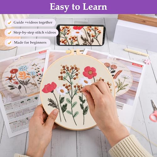 3 Sets Embroidery Kit, Cross Stitch Kits for Beginners, Needlepoint Kits for Adults with Floral Patterns, Hoop, Needles, Threads and Tools, Colorful Threads, Easy to Learn Step-by-Step Guide & Video - color: Embroidery Kit-B