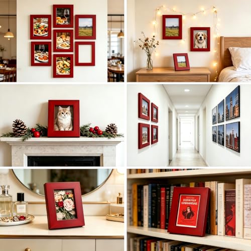 3.5x5 Picture Frames RED Solid Wood Frame, Plastic Panel (Film Needs to be Removed) Table or Wall.Front Window Opening 3x4.5 inch. - color: Red, size: 3.5x5