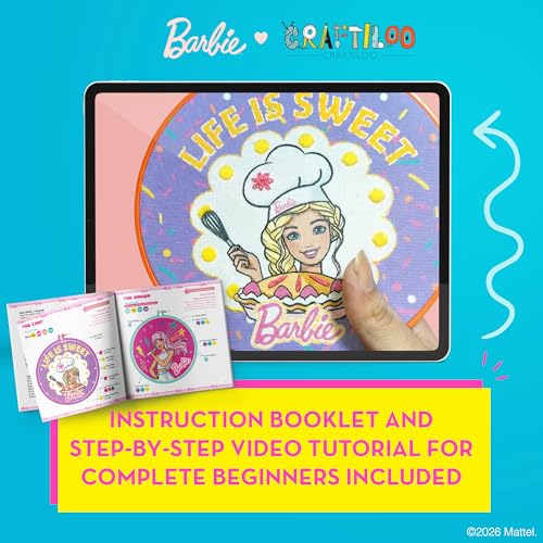 Barbie® Embroidery Kit for Kids Ages 8-12 - 8 Beginner Designs, 2 Hoops - color: Barbie Embroidery Kit