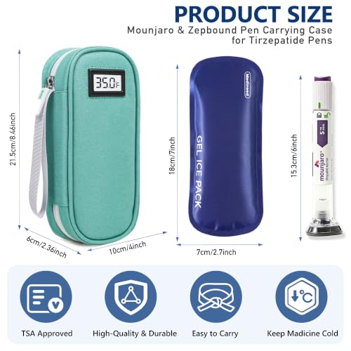 Medineed Temp Display Travel Case Fit 2 Mounjaro & Zepbound Pens, Green - color: Green