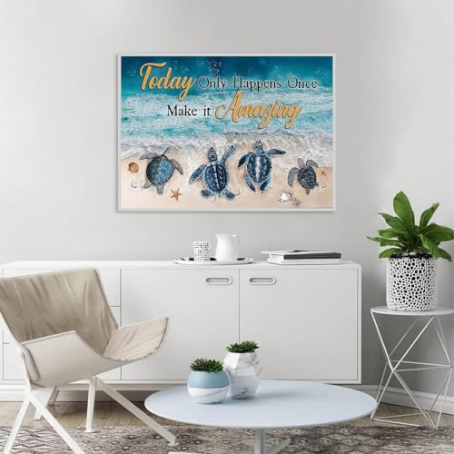 Sea Turtle Stamped Cross Stitch Kits for Adults -Beach Embroidery Kits for Beginners Adults,11 CT Patterns Dimensions Counted Cross Stitch Kits for Adults Arts Craft 12x16 inch - color: Cross stitch-34