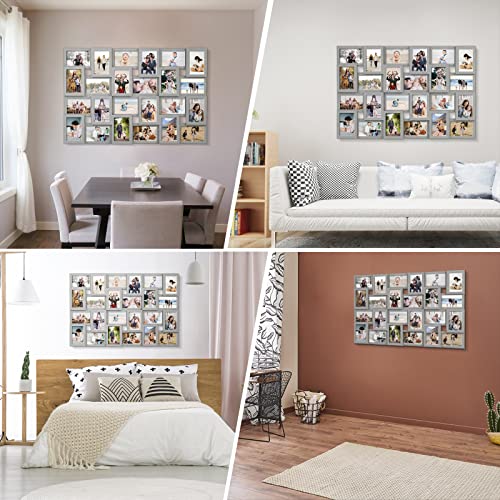 J.M.Deco Collage Picture Frames for Wall 24 Slots, Reunion Friends Family Memory Large Photo Frame Selfie Gallery Puzzle Collage Wall Hanging for 4x6 Photo | Grey - color: Grey, size: 24 Opening
