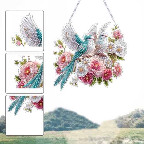 STGLCR Bird Diamond Art Painting Kit, Hanging Double Sided Diamond Art Suncatchers Window Pendants,Diamond Painting Crafts Gift, DIY Special Shaped Gem Wall Ornament for Adults(Bird) - color: Bird