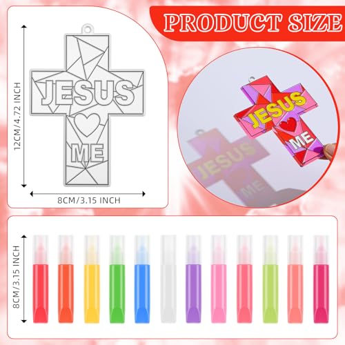Blueweenly 72 Pcs Christian Cross Suncatchers Craft Kit Bulk, Jesus Love Me - style: Jesus Love Me