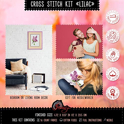 Povitrulya Counted Cross Stitch Kit for Adults “Lilac” | Hand Embroidery Kits - Mother's Day Gift for Mom or Grandma - color: Lilac