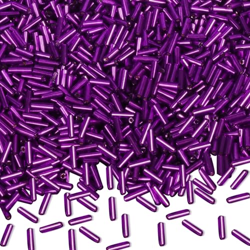 4000pcs Deep Purple Bugle Beads Bulk -Embroidery Beads,Long Tube Bead for Jewelry Making, Bracelet Necklaces Supplies,Craft DIY(7x2mm) - color: Deep Purple