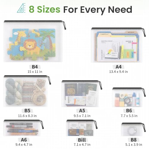 Smarpau Mesh Zipper Pouch Bags 24 Pack, Letter Size Document Organizer Bags - color: Black, size: A4-13.3x9.4in