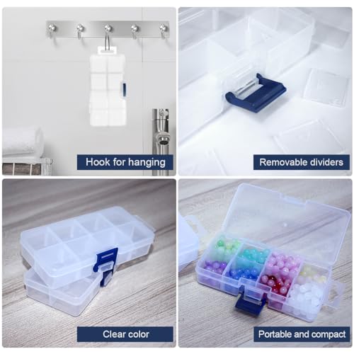 4 Pack 8 Grids Plastic Bead Organizer Box/Clear Crafts Thread Storage Containers with Removable Dividers (Free Letter Stickers)