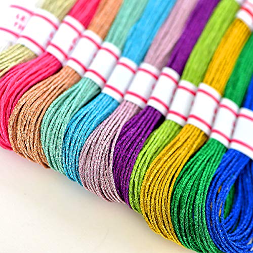 Embroidery Thread 8m Metallic Embroidery Floss 12Skeins All Purpose Assorted Muti-Colors Cross Stitch Tread Set for Craft Needlework Hand Embroidery Bracelets String DIY Craft - color: Light multi-color, size: 12 skiens