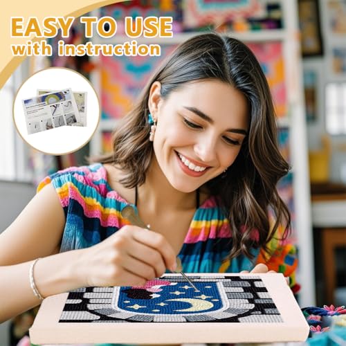 DOODLREAM Night Princess Punch Needle Kit for Beginner 9.4" x 9.4" - color: Moon Stars Night