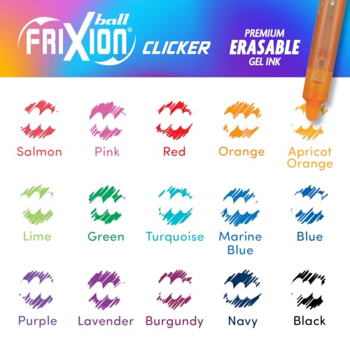 PILOT FriXion Clicker Gel Ink Pens 0.7mm, Assorted Colors, 15-Pack - color: Assorted 15