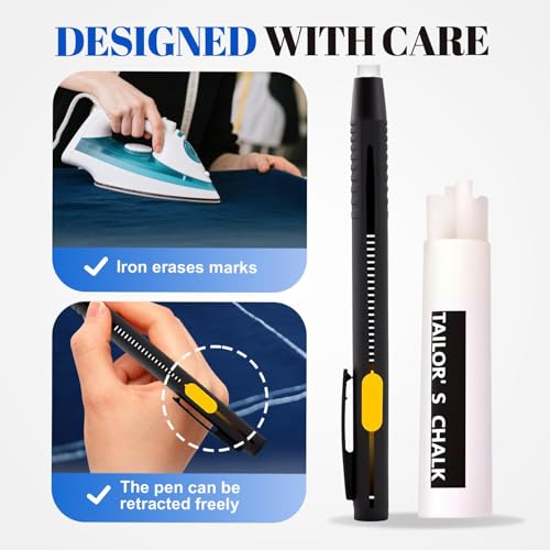Heat Erasable Fabric Marker for Sewing, Washable Heat Erasable Pens for Fabric, Sewing Chalk DIY Markers for Quilting Embroidery, Suitable for Cotton Knitted Fabrics, 2 Pens + 20 Premium Refills