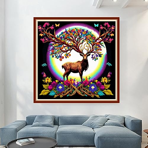Dimensean Stamped Cross Stitch Kits Full Range of Embroidery Patterns Starter Kits for Beginners Adult DIY Cross Stitches Needlepoint Kits 11CT-Elk Moon 17.7x17.7 inch - color: Pattern Style 05
