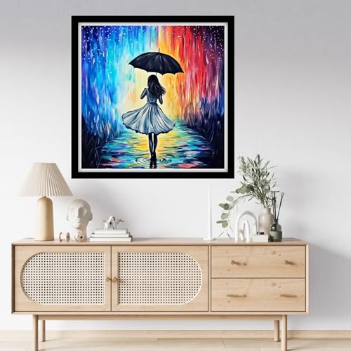 Fanxvivy Counted Cross Stitch Kits for Adults 11CT Unprinted Cross-Stitch Patterns Embroidery Kits Easy Cross Stitching Needlepoint Kits-The Girl Holding an Umbrella 18x18 inch - color: DIYcraft11