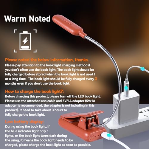 VAVOFO Rechargeable Reading Light, Clip on Book Light for Reading in Bed - color: Mocha Brown