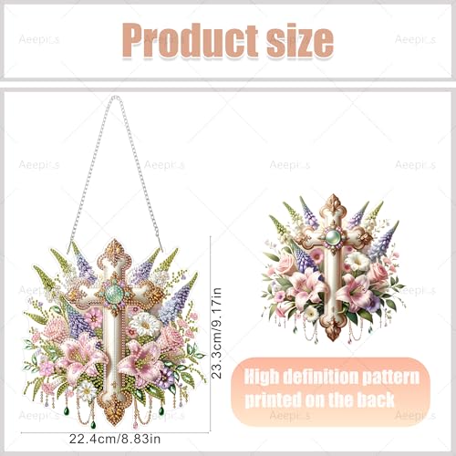 Aeepics Hanging Diamond Art Kit for Adult Religious, DIY Diamonds Painting Pendant Ornament Kit, Acrylic Diamond Art Painting Board Kit (Cross) - color: Cross
