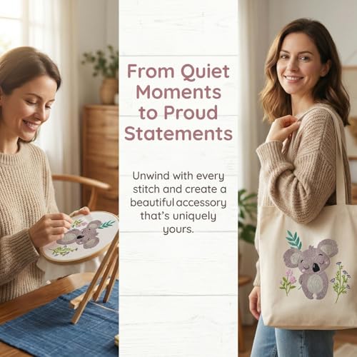 QIZUOLIFE Animal Embroidery Starter Kit, Koala & Puppies, 2-Pack