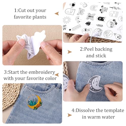 Stick and Stitch Embroidery Patterns Paper, 120 Pcs Floral Water Soluble Embroidery Patterns Wash Away, Pre-Printed Bohemia Mystery Pattern Transfers, Customized Gift for Hand Sewing Lover Beginners - size: Bohemian Mystical