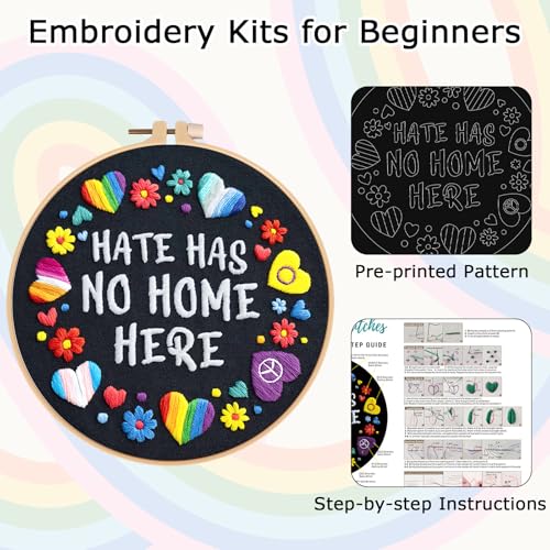 Nuberlic Embroidery Kit for Beginners - LGBT Love Pattern Adults Starter Cross Stitch Kit DIY Needlepoint with Hoop, Pre-Printed Fabric, Threads & Step-by-Step Guide - color: LGBT