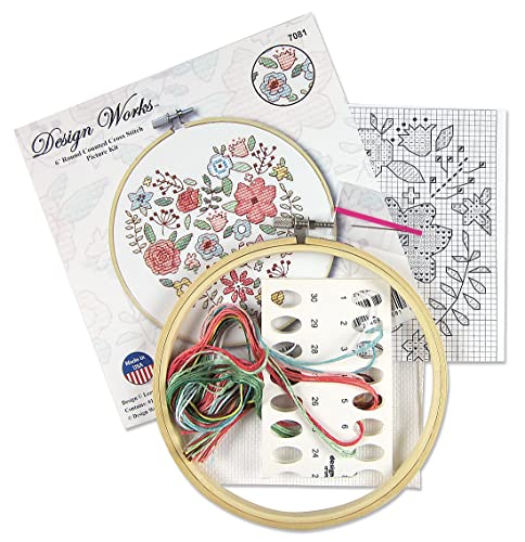 Floral Heart Counted Cross Stitch Kit with Hoop
