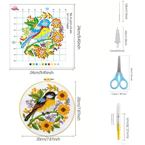 Zhenging Animal Cross Stitch Kit – 4 Pre-Printed Designs (Sloth, Bird, Penguin, Calf) with 11CT 9.45x9.45 Inch Fabric, Hoop, Scissors, Threader & Tools for Beginners & Adults - color: 69569