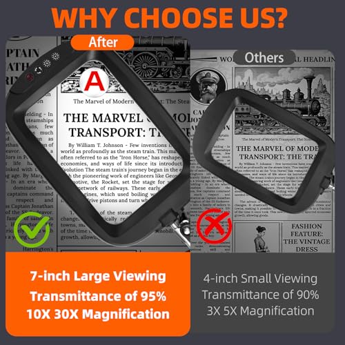 10X 30X Extra Large Magnifying Glass with Light and Stand 7-inch