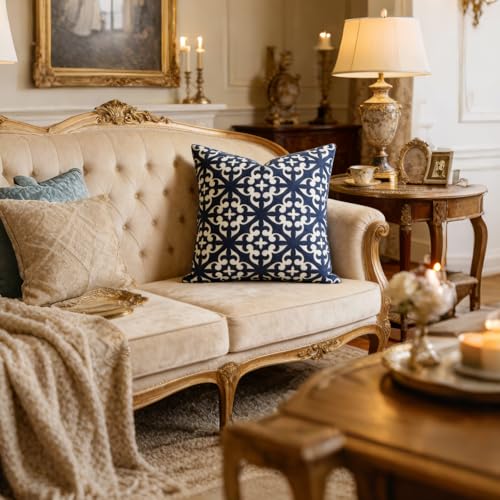Slow Cow Embroidered Throw Pillow Cover 18 x 18 Inch Navy Blue - color: Navy White, size: 18" x 18" (Pack of 1)