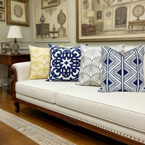 Slow Cow Embroidered Throw Pillow Cover 18 x 18 Inch Navy Blue - color: Navy Big Triangle, size: 18" x 18" (Pack of 1)