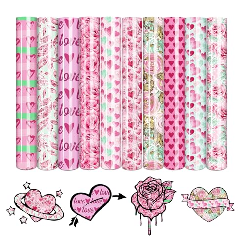Tintnut Pink Blue Hearts & Roses HTV Vinyl,10 Pcs 12×10" Iron on Vinyl - color: Pink Blue