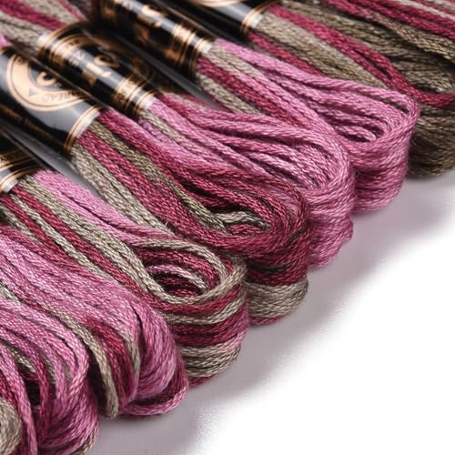 Cross Stitch Floss 10 Skeins Variegated Embroidery String 6 Strands Segment Dyed Polyester for Friendship Bracelet Needlepoint Sewing Knitting Crafts (Pale Violet Red) - color: Pale Violet Red