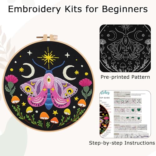 Nuberlic Embroidery Kit for Beginners, Moth Cross Stitch Kit - color: Moth
